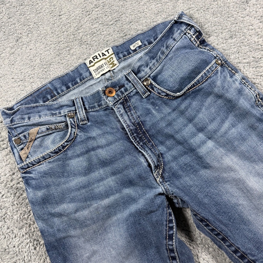 Ariat M5 Straight Leg Jeans Mens 34x32 Blue Denim Western Distressed